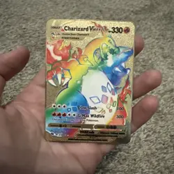 Charizard VMAX Rainbow Pokemon Gold Metal Card 074/072 HP330 - Image 1