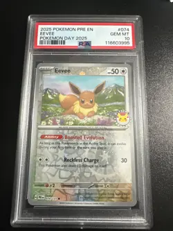 2025 POKEMON PRE EN-PRISMATIC EVOLUTIONS 074 EEVEE POKEMON DAY 2025 PSA 10 - Image 1