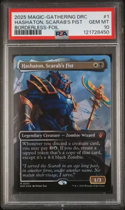 2025 MTG AETHERDRIFT COMMANDER BORDERLESS-FOIL #1 HASHATON, SCARAB'S FIST PSA 10 - Image 1
