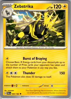 Zebstrika 063/182 Uncommon SV04: Paradox Rift NM Pokemon Card - Image 1