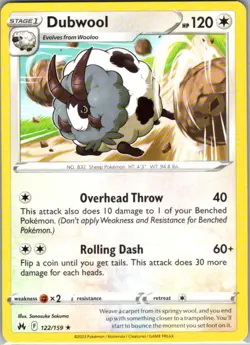 Dubwool 122/159 Rare Crown Zenith NM Pokemon Card - Image 1