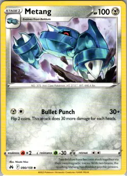 Metang 090/159 Uncommon Crown Zenith NM Pokemon Card - Image 1