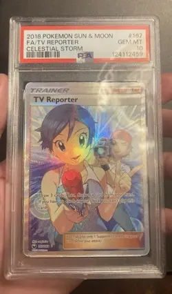 PSA 10 2018 Pokemon Sun & Moon Celestial Storm #167 Full Art TV Reporter - Image 1