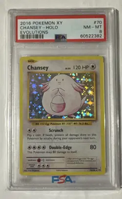 2016 Pokemon Game XY Evolutions Chansey #70 Holofoil Rare PSA 8 NM-MT - Image 1