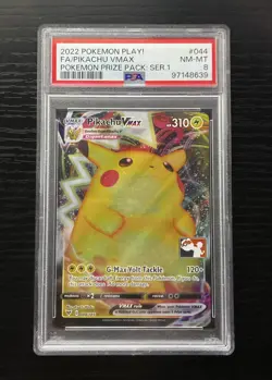 2022 Pokemon Pikachu VMAX #044 Play! Prize Pack Series Card Holo PSA 8 NM-Mint - Image 1