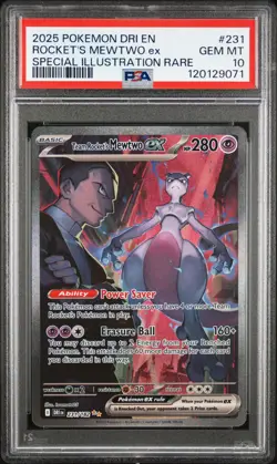 Pokemon S&V Destined Rivals #231 SIR FA Team Rocket's Mewtwo ex PSA 10 Gem Mint - Image 1