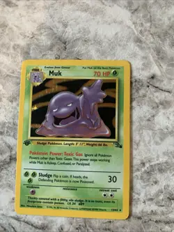 Pokemon TCG Muk Holo Rare Card 13/62 Fossil Moderately Played First Edition - Image 1