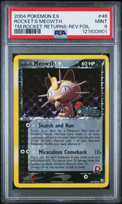 2004 POKEMON EX TEAM ROCKET RETURNS #46 ROCKET'S MEOWTH-REVERSE FOIL PSA 9 - Image 1