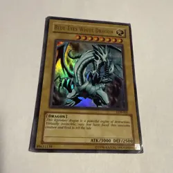 2002 Blue-Eyes White Dragon Ultra Rare Holo Yugioh LOB-001 MP - Image 1