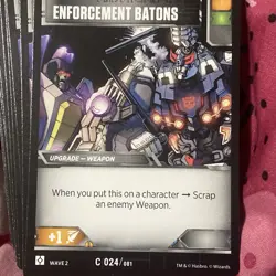 Transformers TCG Wave 2 Rise of The Combiners- Card: ENFORCEMENT BATONS - Image 1