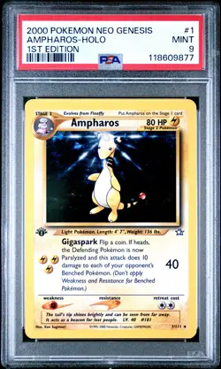 2000 Pokemon Neo Genesis 1st Edition #1 Ampharos Holo PSA 9 MINT w/ SWIRL - Image 1