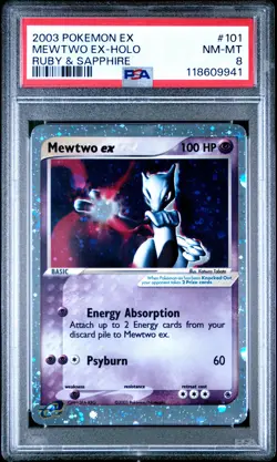 2003 Pokemon Ex Ruby & Sapphire #101 Mewtwo Ex Holo PSA 8 NM-MINT w/ SWIRL - Image 1