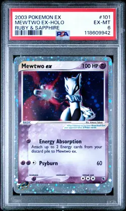 2003 Pokemon Ex Ruby & Sapphire #101 Mewtwo Ex Holo PSA 6 EX-MINT w/ SWIRL - Image 1