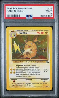 1999 Pokemon Fossil #14 Raichu Holo PSA 9 MINT - Image 1