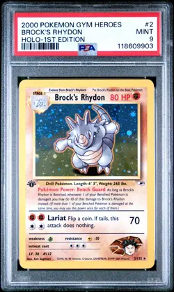 2000 Pokemon Gym Heroes #2 Brock's Rhydon Holo 1st Edition PSA 9 MINT - Image 1