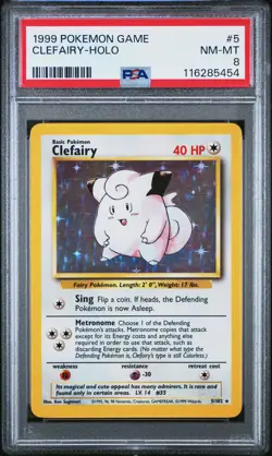 1999 Pokemon Game Unlimited #5 Clefairy Holo PSA 8 NM-MINT - Image 1