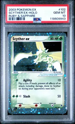 2003 Pokemon Ex Ruby & Sapphire #102 Scyther Ex Holo PSA 10 GEM MINT w/ SWIRL - Image 1