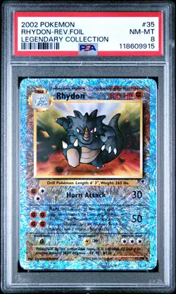 2002 Pokemon Legendary Collection #35 Rhydon Reverse Foil PSA 8 NM-MINT - Image 1