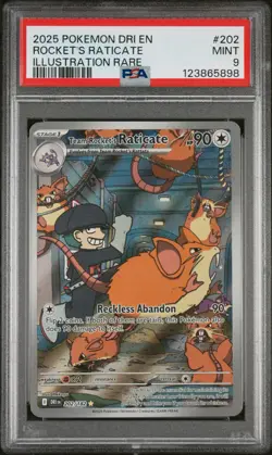 2025 POKEMON DESTINED RIVALS ILLUSTRATION RARE #202 TEAM ROCKET'S RATICATE PSA 9 - Image 1