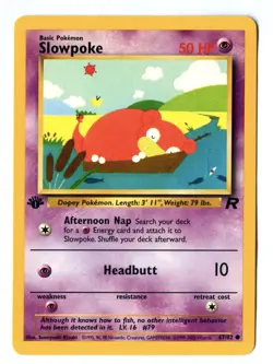Vintage 2000 First Edition SLOWPOKE 67/82 Pokemon Card (Team Rocket Set) - Image 1