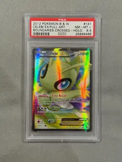 POP 2! 2012 Pokemon B&W Boundaries Crossed Celebi EX Holo Full Art #141 PSA 8.5 - Image 1