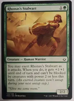 MTG Magic The Gathering Card Rhonas's Stalwart Creature Human Warrior Green HOU - Image 1