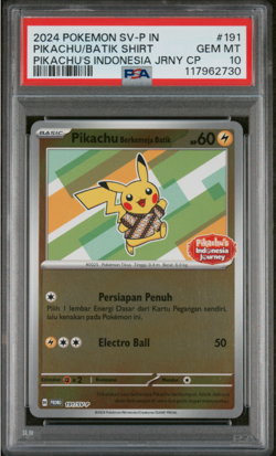Pokemon TCG Pikachu Batik Shirt Reverse Holo 191 Exclusive Promo PSA 10 - Image 1