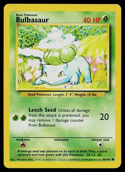 Pokemon Card - Bulbasaur Base Set UK 4th Print 1999-2000 44/102 - Image 1