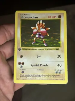 1999 Pokemon Base Set 1st Edition Hitmonchan Shadowless Holo 007/102 - Image 2