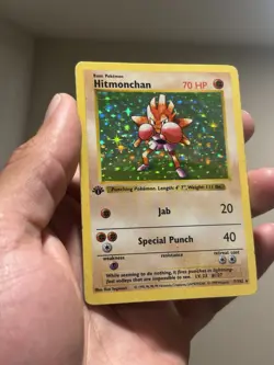 1999 Pokemon Base Set 1st Edition Hitmonchan Shadowless Holo 007/102 - Image 3