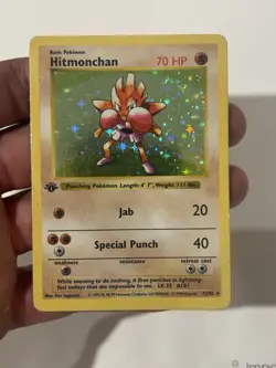 1999 Pokemon Base Set 1st Edition Hitmonchan Shadowless Holo 007/102 - Image 4