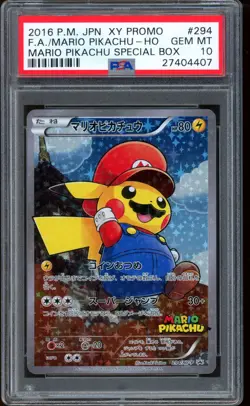 2016 Pokemon Mario Pikachu Poncho Full Art Japanese XY Promo #294 PSA 10 - Image 1