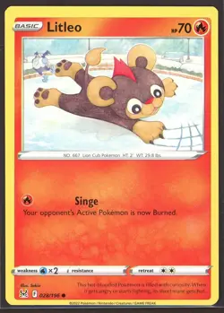 2022 Lost Origin Litleo 028/196 Common Pokemon Card Miscut OC Ink Dot - Image 1