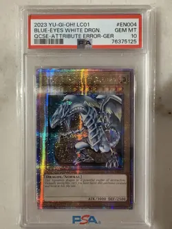 Blue Eyes White Dragon YUGIOH 2023 LC01-EN004 QCSE Error Card PSA 10 - Image 1