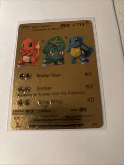 Charmander Bulbasaur Squirtle GX HP140 Gold Foil Pokemon Card (Fan Art) - Image 1