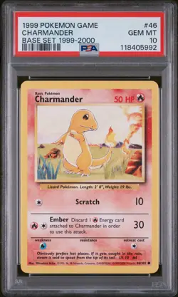 PSA 10 Charmander 46/102 Base Set Pokemon Card WOTC 1999-2000 4th Print Gem Mint - Image 1