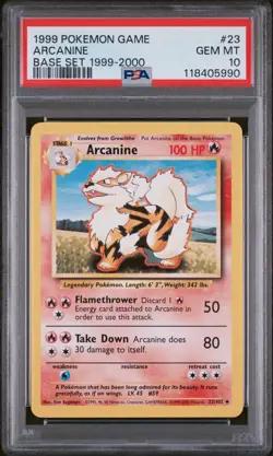 PSA 10 Arcanine 23/102 Base Set Pokemon Card WOTC 1999-2000 4th Print - Gem Mint - Image 1