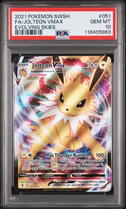 PSA 10 Jolteon VMAX 051/203 Evolving Skies Full Art Holo Pokemon Card - Gem Mint - Image 1