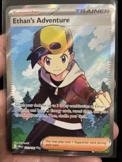 Pokemon TCG Destined Rivals Ethan's Adventure Full Art Trainer Card 221/182 - Image 1