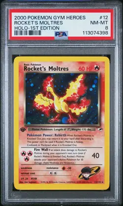 2000 POKEMON GYM HEROES HOLO-1ST ED #12 ROCKET'S MOLTRES PSA 8 - Image 1