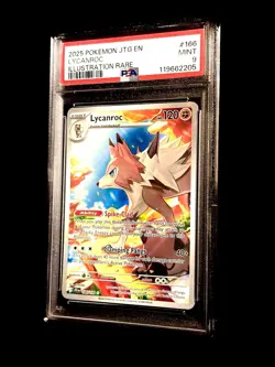 PSA 9 Lycanroc Holo Illustration Rare Card 166/159 Sv09: Journey Together - Image 1