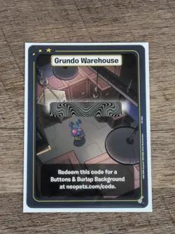 Neopets Battledome TCG Grundo Warehouse Code Card Buttons & Burlap Background - Image 1