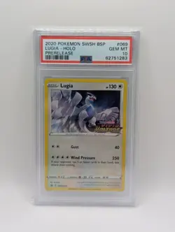 2020 POKEMON VIVID VOLTAGE SWSH069 LUGIA HOLO PRERELEASE BLACK STAR PROMO PSA 10 - Image 1