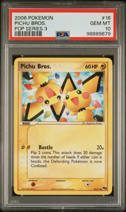 PSA 10 GEM MT - Graded Pokemon Card Pichu Bros. 16/17 Pop Series 3 POP 94 - Image 1