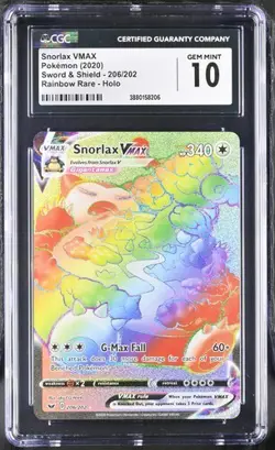 CGC 10 Snorlax VMAX Sword & Shield 206/202 Rainbow Rare Pokemon Card Graded - Image 1