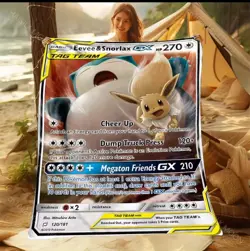 Pokemon TCG Eevee & Snorlax GX 120/181 Sun&Moon Team Up Tag Team Card BLANKET - Image 1