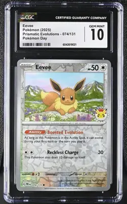Eevee Pokemon Day Reverse Cosmos 074/131 Prismatic Evolutions CGC 10 Gem Mint 💎 - Image 1