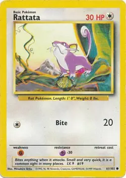 Rattata 61/102 Base Set Vintage 1999 Pokemon Card - Image 1
