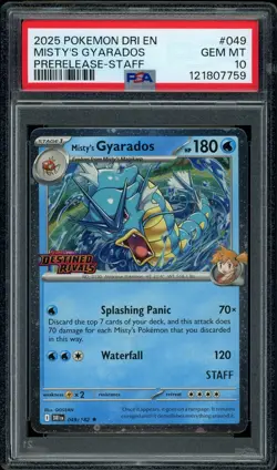 Pokemon PSA 10 Misty's Gyarados 049/182 Destined Rivals STAFF Prerelease Promo - Image 1