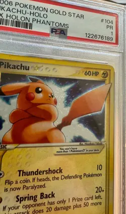 Pikachu Gold Star Holo Card 104/110 EX Holon Phantoms PSA 1 - Image 2